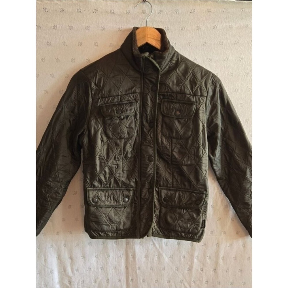 Barbour Kids Quilted Moto Jacket - Olive Green Fleece Lined Size Large